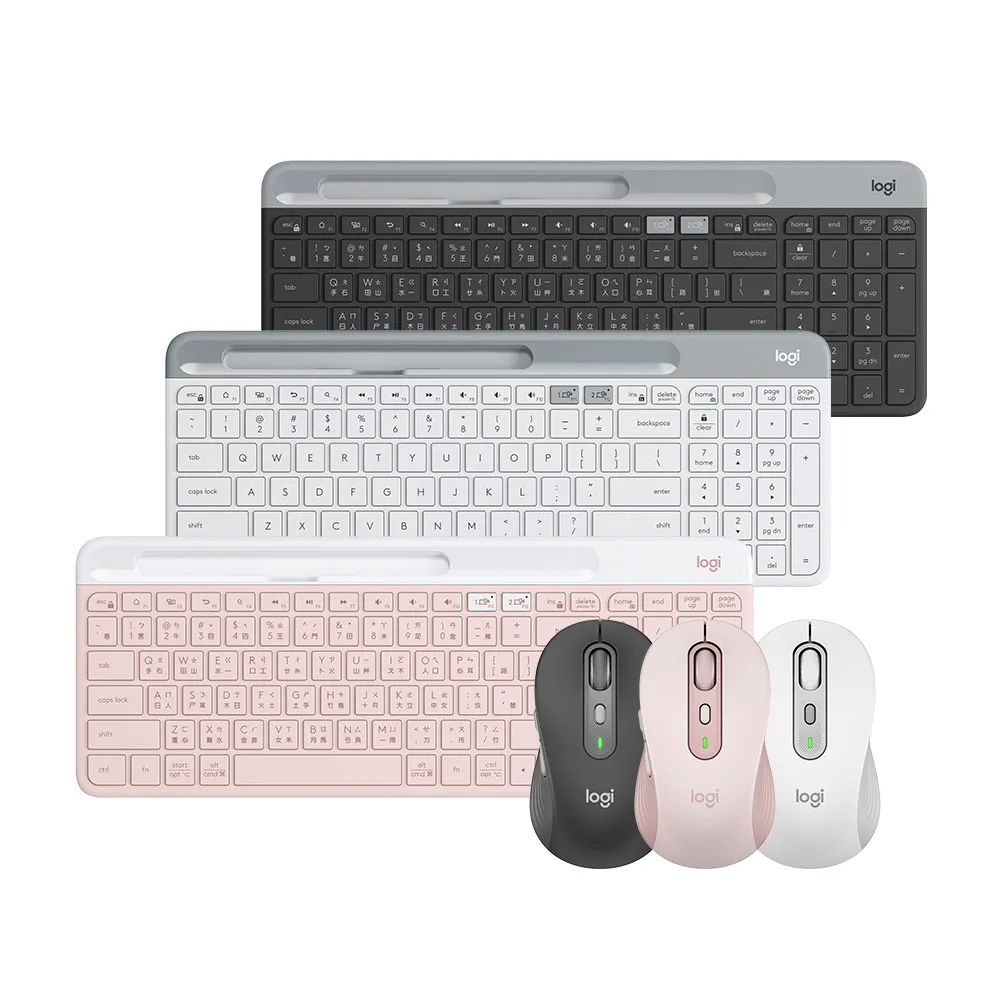 【Logitech 羅技】K580 超薄跨平台藍牙鍵盤 + M750L 大手版多工靜音無線滑鼠
