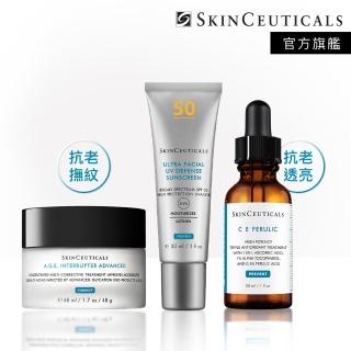 【Skin Ceuticals 修麗可】頂級抗氧撫紋★超濃度CE緊緻修護抗氧化精華+AGE普拉斯鏈活膚緊緻霜+保濕防曬隔乳