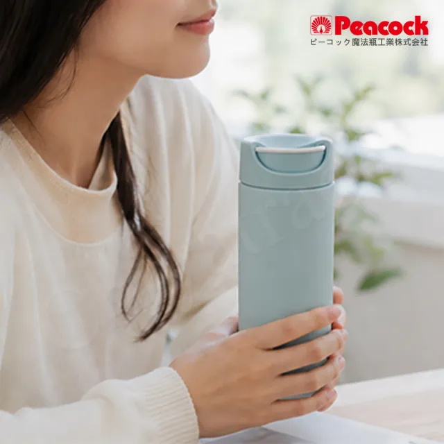 【日本孔雀Peacock】知性隨行 旋轉微笑馬克 不鏽鋼保溫杯-450ml-珊瑚紅(旋蓋即飲設計)(保溫瓶)