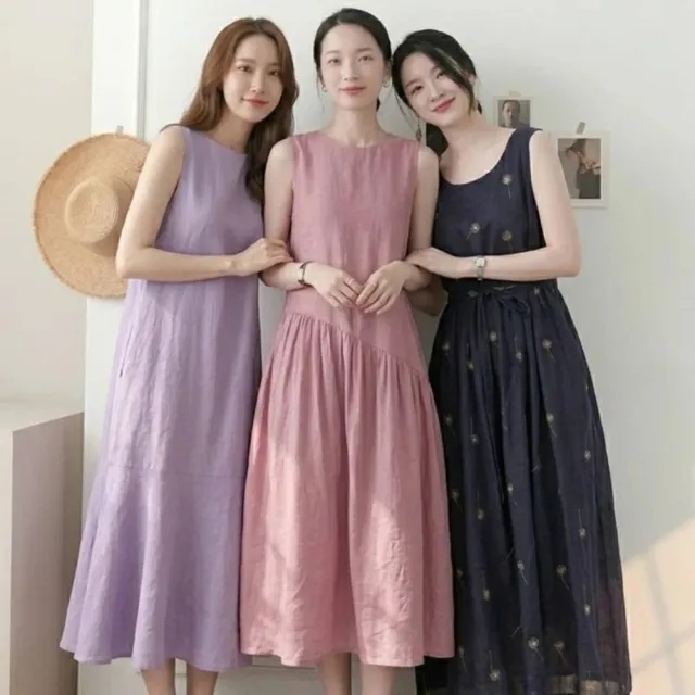 【米蘭精品】多款現貨出清 洋裝無袖連身裙大尺碼女裝連衣裙(亞麻棉麻休閒長裙顯瘦魚尾女裙子多款74kf18)