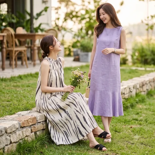 【米蘭精品】多款現貨出清 洋裝無袖連身裙大尺碼女裝連衣裙(亞麻棉麻休閒長裙顯瘦魚尾女裙子多款74kf18)
