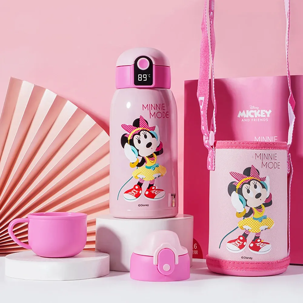 【Disney 迪士尼】草莓熊智能顯溫316不鏽鋼一杯三蓋保溫杯 600ml/650ml-禮盒裝(顯溫保溫瓶)