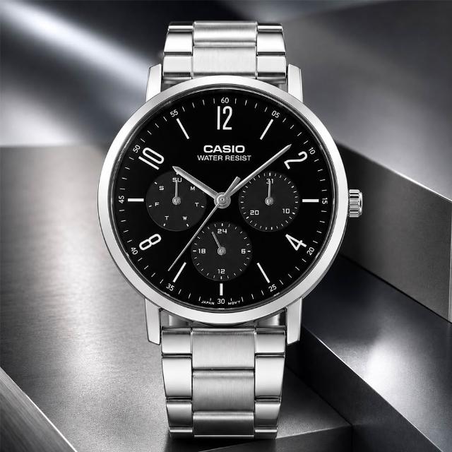 【CASIO 卡西歐】MTP-VT06D-1B 簡約三眼與纖薄設計 男士時尚指針腕錶