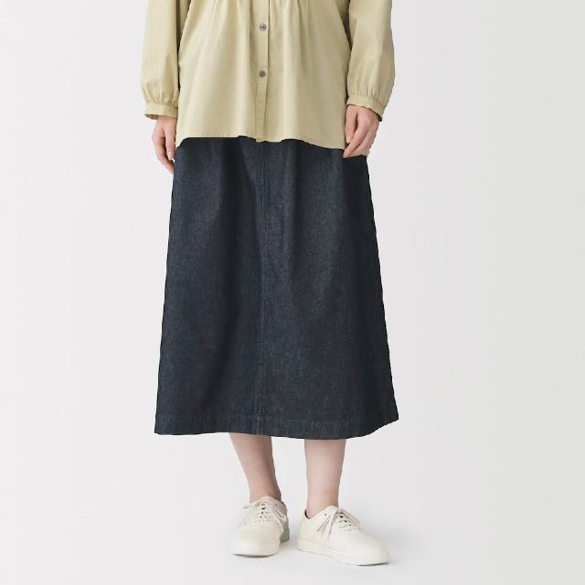 【MUJI 無印良品】女水洗丹寧舒適裙(深藍)