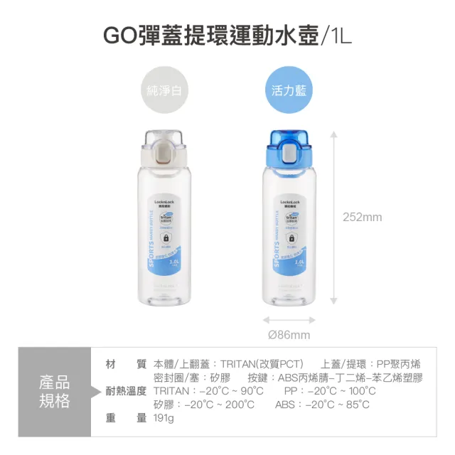 【LocknLock 樂扣樂扣】官方直營 GO彈蓋提環運動水壺 1000ml (二色任選)