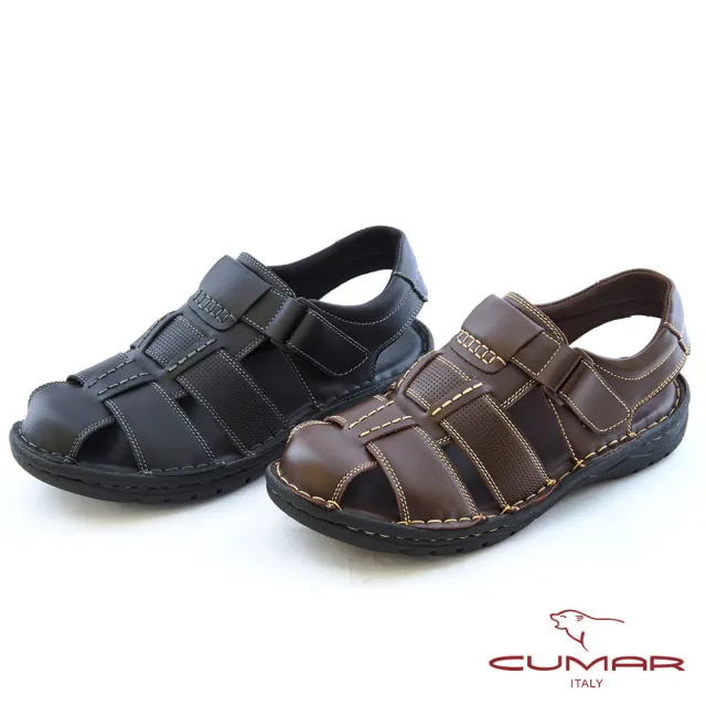 【CUMAR】護趾編織真皮休閒涼鞋826-009(咖啡色)