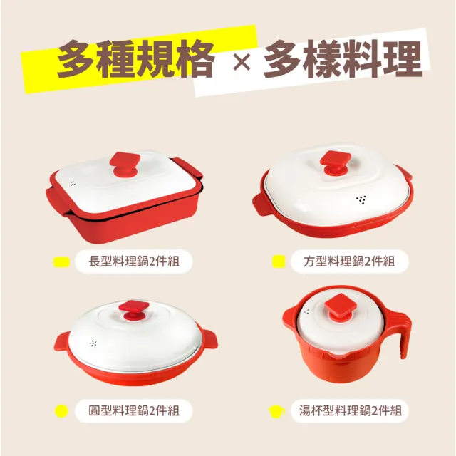 【ONE HOUSE】韓匠微波專用快速料理鍋4件組/日式加大2鍋2蓋（微波盒 萬用微波盒 多功能炊具 微波爐專用）EC