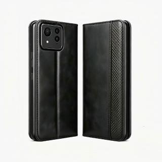 【YANG YI 揚邑】ASUS Zenfone 11 Ultra 牛皮紋磁吸側掀插卡防摔皮套支架手機殼皮革保護套