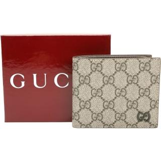 【GUCCI 古馳】GG Supreme 老花帆布對折短夾(烏木色)(皮夾 錢包 皮件)