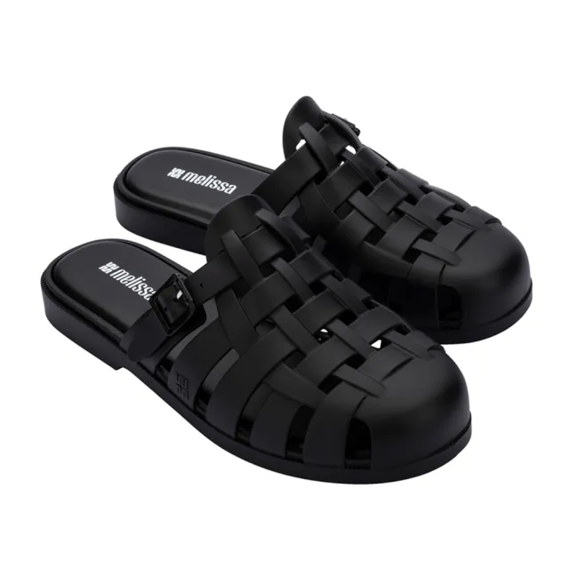 【Melissa】編織圓頭平底穆勒鞋(黑色) 防潑水