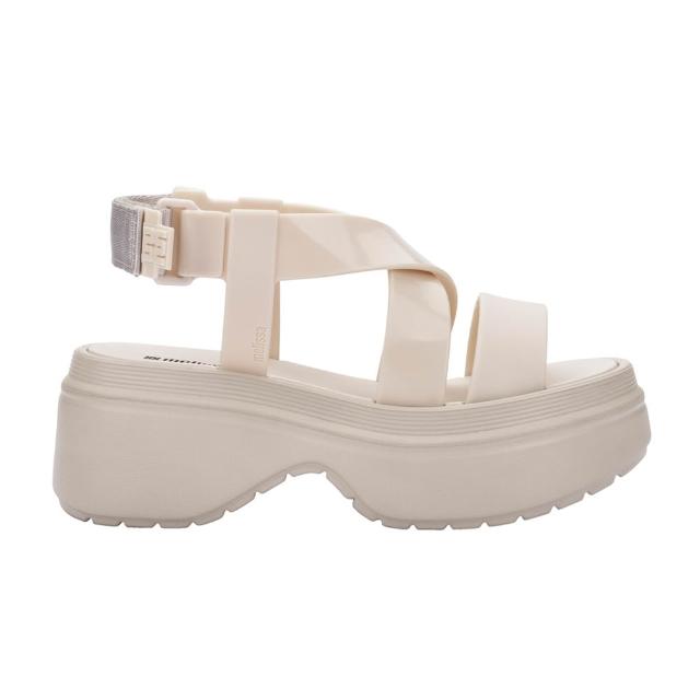 【Melissa】亮面寬帶交叉厚底涼鞋(米色)