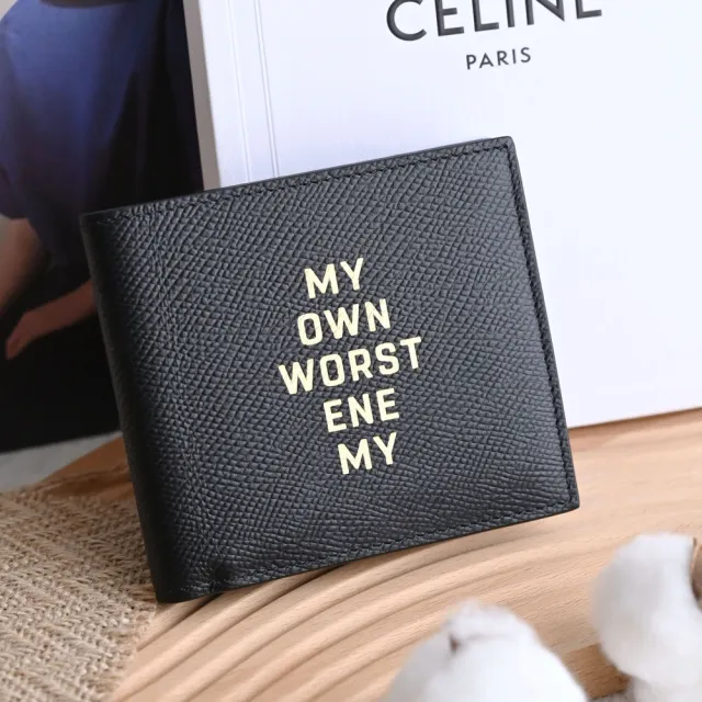【CELINE】簡約燙金LOGO防刮小牛皮4卡零錢短夾(黑)