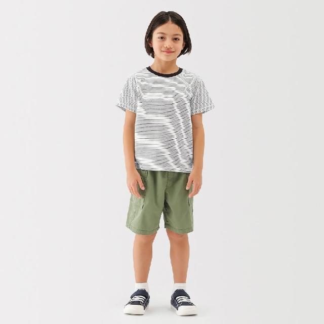 【MUJI 無印良品】兒童棉天竺圓領短袖T恤(淺橘橫紋/淺綠橫紋/深藍紋樣/薰衣草紫紋樣/淡粉橫紋/深米紋樣)