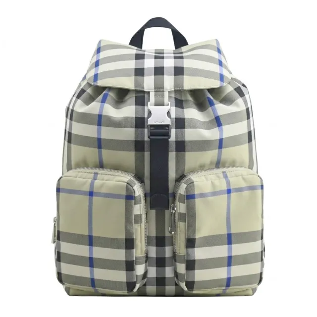 【BURBERRY 巴寶莉】經典格紋布雙肩後背包(青苔色)