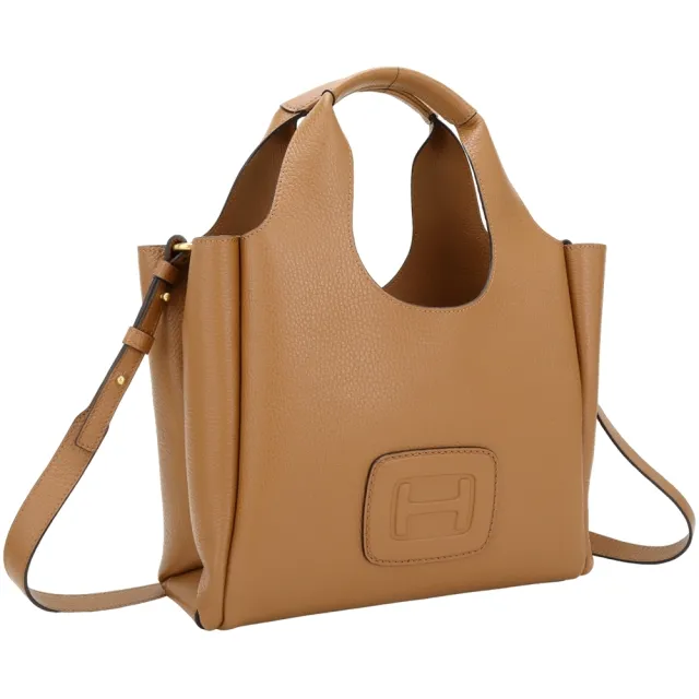 【HOGAN】H-Bag 小型 錘紋牛皮手提/斜背托特包(棕色)(字母 側背 義大利精品)