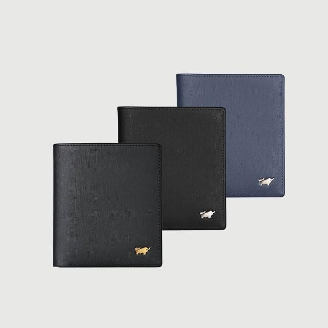 【BRAUN BUFFEL 德國小金牛】HOMME-M 6卡直立短夾-黑色/深藍色(BF306-306-BK/MAR) 錢包送禮推薦