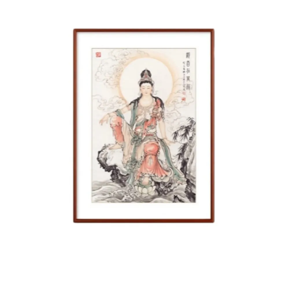 ZHIPU 芝浦】40*60cm 觀世音菩薩畫像實木框掛畫佛像茶室禪意玄關畫佛堂