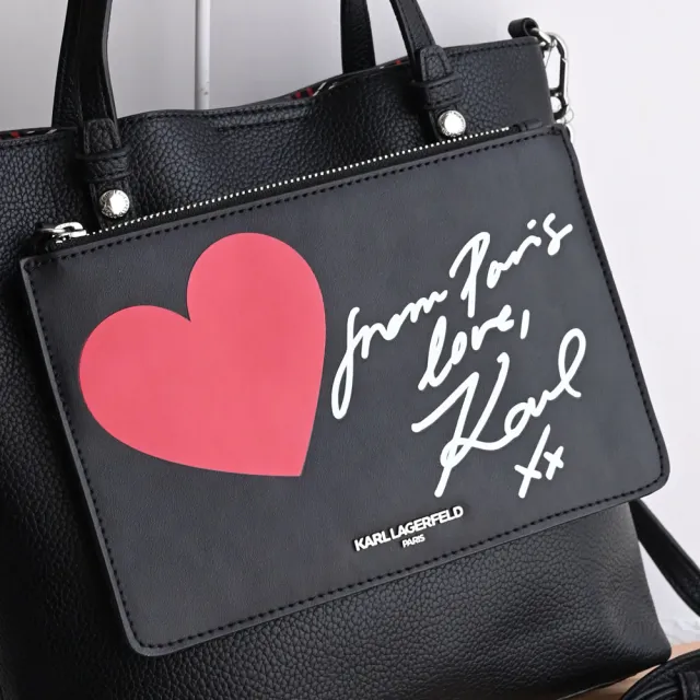 【KARL LAGERFELD 卡爾】老佛爺塗鴉手提直式子母購物包兩用包(黑)