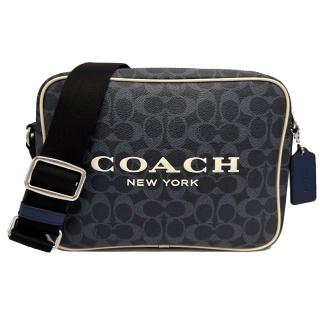 【COACH】2026新款字母 LOGO男款斜背相機包(藍)