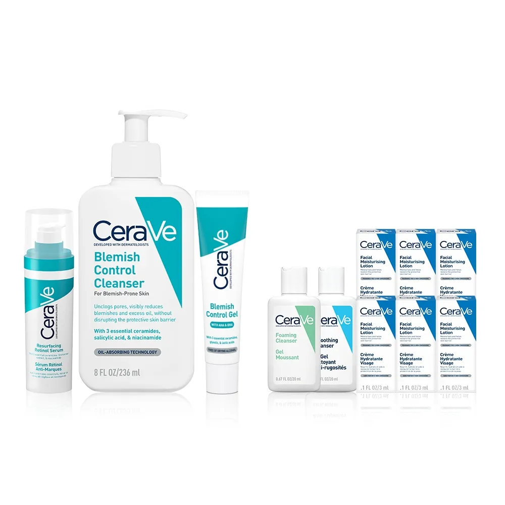 【CeraVe 適樂膚】粉痘清零全配組★A醇勻亮修護精華*多重酸煥膚修護精華*淨膚白泥抗粉痘潔面露_A