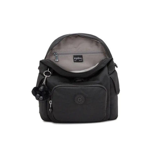 【KIPLING】『猴子包』曜岩黑品牌經典圓標拉鍊掀蓋後背包-CITY PACK MINI 女包