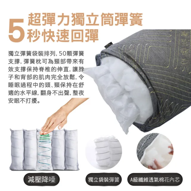 【ISHUR 伊舒爾】石墨烯遠紅外線獨立筒枕1入 台灣製造(贈天絲枕套1入/高科技/枕頭)