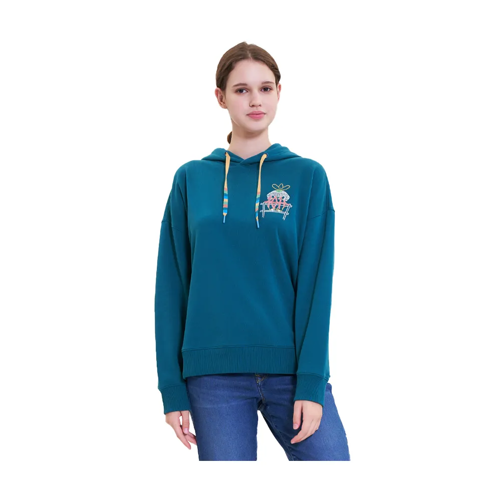 【Lee】女裝 長袖帽T / 多彩帽繩 系列刺繡 雲杉綠 Oversized版型 / 101+ 系列(LL220449728)