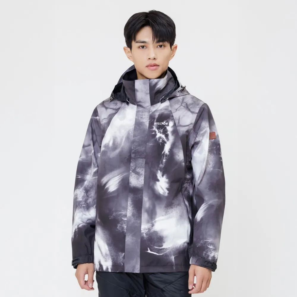 【Hilltop 山頂鳥】GORE-TEX 防水透氣 單件式可拆帽大衣外套 可銜接內件 男款 潑墨黑｜PH22XM17ECAZ