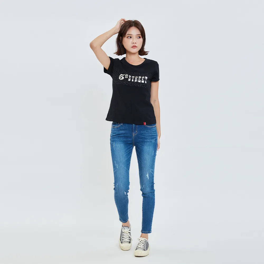 【5th STREET】女裝 牛仔褲 直筒褲 長褲 牛仔 中藍(9A4742)