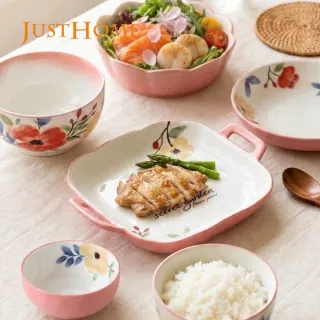 【Just Home】映花陶瓷5吋飯碗5件組/6吋麵碗4件組-擇一款(可微波餐具/飯碗/麵碗/湯碗)