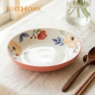 【Just Home】映花陶瓷7吋湯盤(可微波 盤 碗盤 湯盤 餐盤)