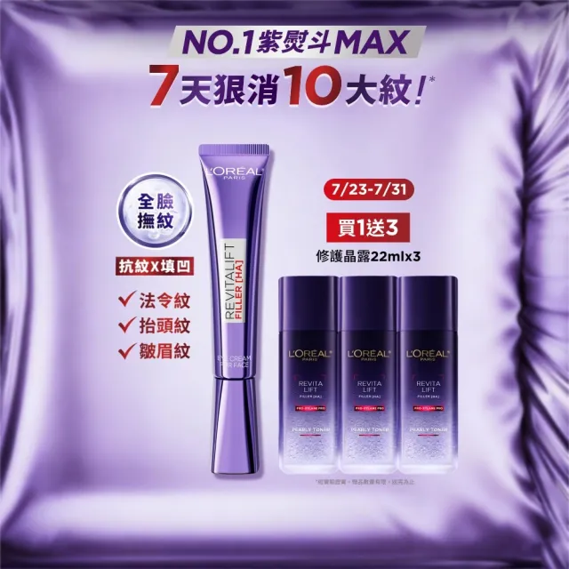 【L’OREAL Paris 巴黎萊雅】全新升級! 玻尿酸眼霜級撫紋精華霜30ml(紫熨斗MAX3.0版)
