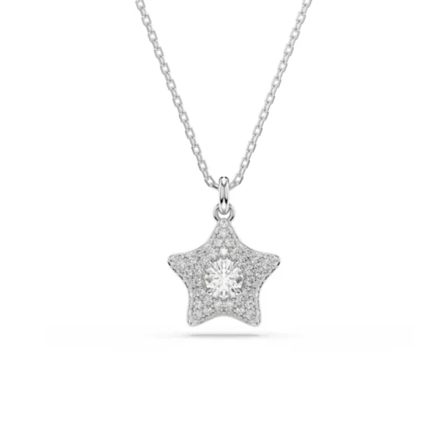 【SWAROVSKI 施華洛世奇】官方直營 Sublima 星星鏈墜 圓形切割 白色 鍍白金色 | 5758393