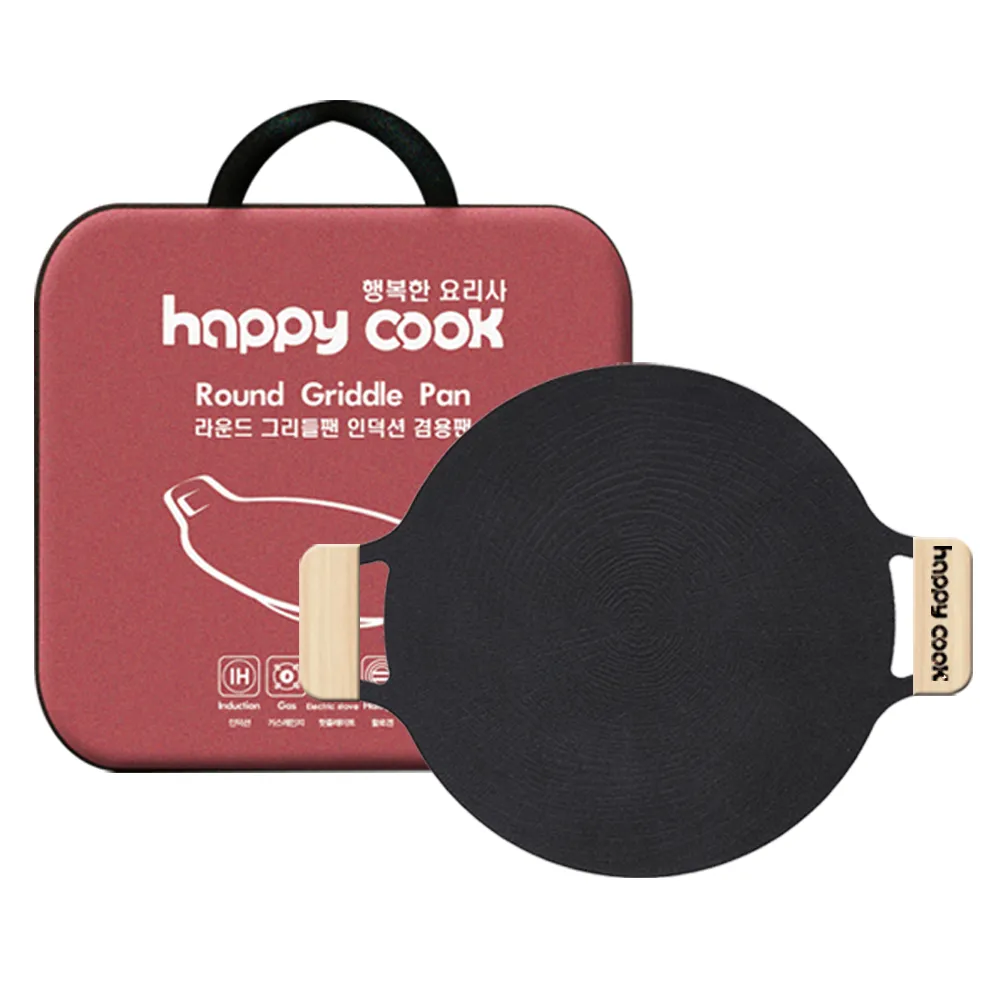 【happy cook】韓國製 IH 大理石不沾烤盤38cm  旗艦全配組 烤盤＋木把手+提袋(韓國烤盤 中秋節 烤肉)