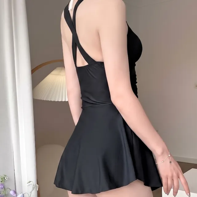 【SUNY】顯瘦泳裝連體泳衣 交叉美背 性感吊帶泳裙 衝浪服 溫泉泳裝 修身連體泳衣 保守連體泳裝女