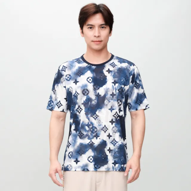 【oillio 歐洲貴族】男裝 夏日透氣圓領衫  彈力T恤 涼感 輕量穿著 超柔防皺 (藍色 法國品牌)