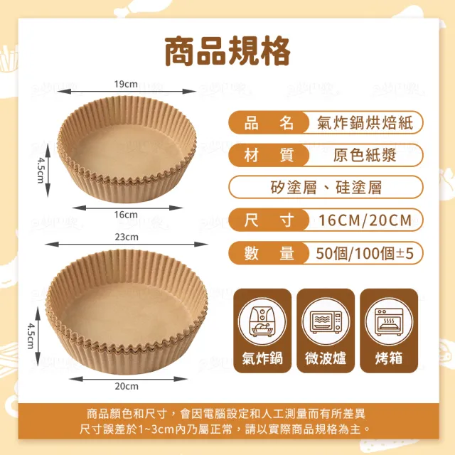 【夢巴黎】2入組 氣炸鍋烘焙紙 20CM 100個/盒 氣炸鍋專用紙 吸油紙 烘焙吸油盤 耐熱防油 氣炸鍋紙 烘焙