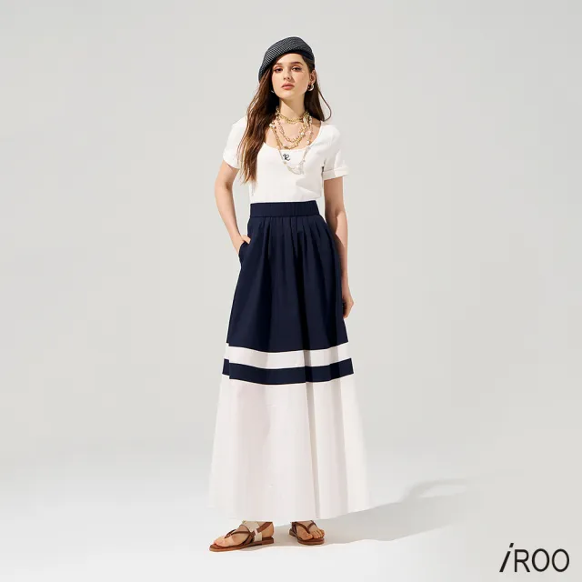 【iROO】大Ｕ領經典配條長洋裝