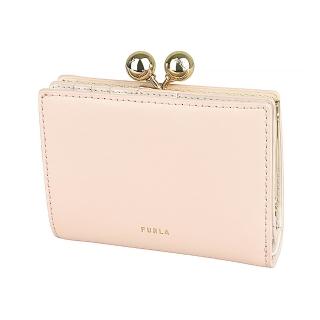 【FURLA 芙拉】FURLA Dots燙印金色LOGO小牛皮6卡按釦式口金零錢中夾(幻影粉紅x淡粉紅)