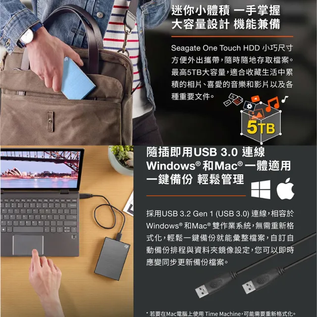 2入【SEAGATE 希捷】One Touch 1TB 2.5吋USB3.0外接式行動硬碟(密碼版)