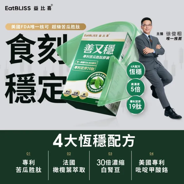 【EatBLISS 益比喜】善又穩專利苦瓜胜肽膠囊5入組(30入/盒)
