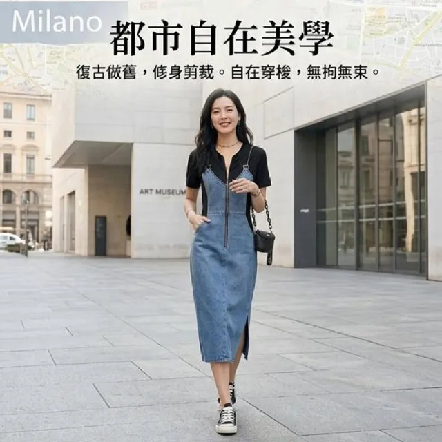 【米蘭精品】現貨限搶 連身裙短袖洋裝(牛仔拼接收腰中長款女裙子4款74km53)