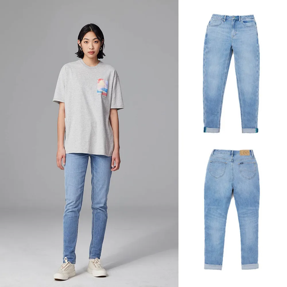 【Lee】女裝 牛仔褲 / 涼感 413 高腰標準小直筒 九分褲 淺藍洗水 / 101+ 系列(LB317045628)