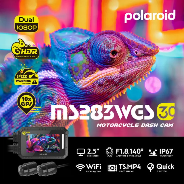 【Polaroid 寶麗來】含到府安裝 MS283WGS機車行車記錄器-內附32G卡(MS279WG升級款 新小蜂鷹 行車紀錄器)