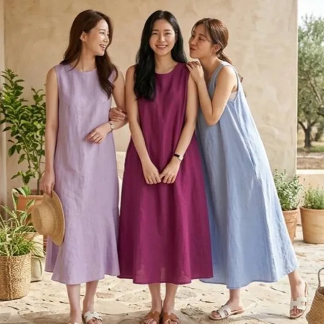 【米蘭精品】多款現貨限搶 洋裝無袖連身裙大尺碼女裝連衣裙(亞麻棉麻休閒長裙顯瘦魚尾女裙子多款74kf18)