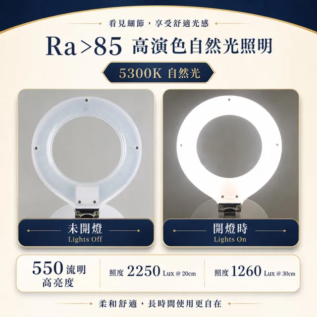 【HWATANG】福利品 Hamlet 3x/8D/100mm 書桌型LED檯燈放大鏡 非球面 E062-A8D (熟齡長輩銀髮 精密品管)