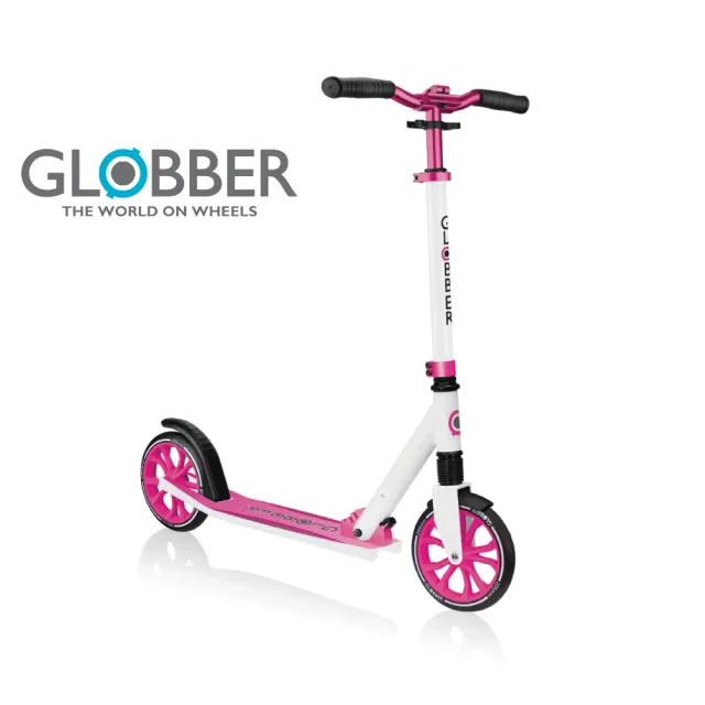 【GLOBBER 哥輪步】官方直營 法國 NL 205 青少年/成人折疊滑板車-白粉(2輪滑板車、側柱、大輪徑)
