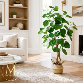 【Floral M】金幣滿堂招財樹100cm仿真植栽(贈編織籃)(人造植栽/仿真樹/室內佈置/居家裝飾/桌上型植栽)