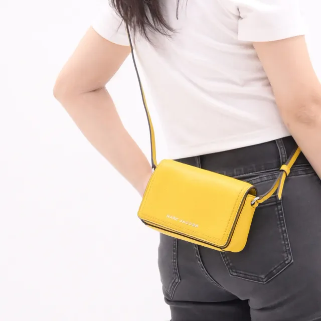 【MARC JACOBS】簡約金屬LOGO全皮革迷你方包單肩包斜背包(黃)