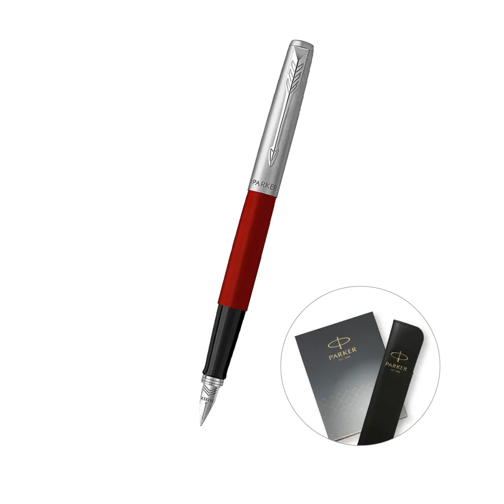 【PARKER】otter ABS 紅桿鋼筆 真皮筆套禮盒 客製化刻字(原廠正貨)